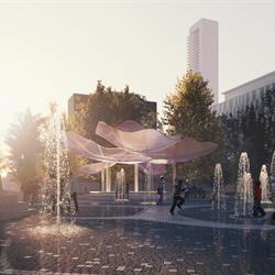 Pedestrian Level view of Ken Whillans Square